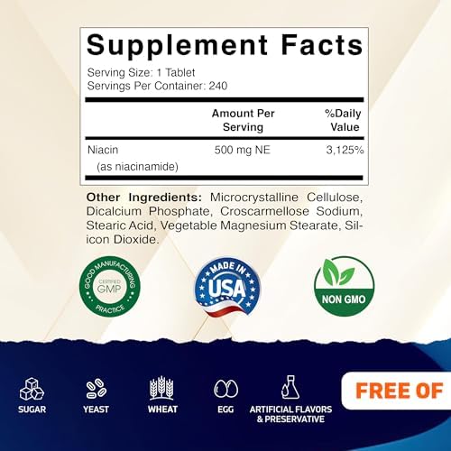 Vitamatic Niacinamida 500 mg 240 Tabletas - Vitamina B3 Sin Enrojecimiento - Apoya la Producción de Energía - Paquete de 2 - imagen 2