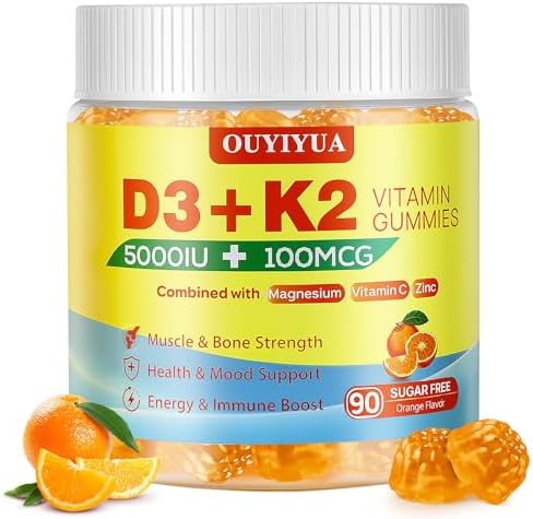 Gomitas OUYIYUA de Vitamina D3 K2, 5000UI de D3 + 100mcg de K2 (MK-7) para Adultos | Apoyo Inmunológico, Salud Dental y Función Muscular | 90 piezas - imagen 1