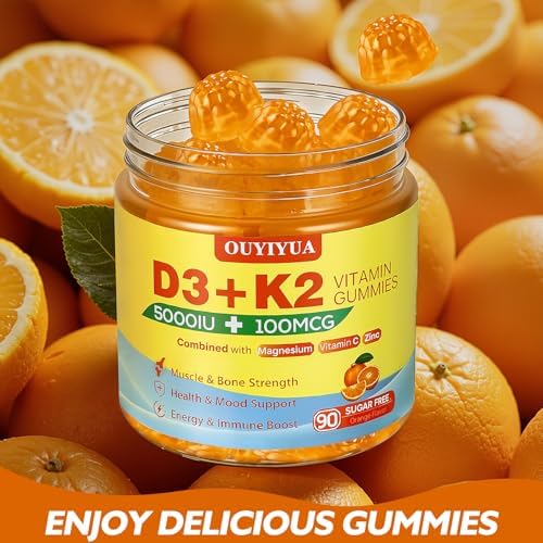 Gomitas OUYIYUA de Vitamina D3 K2, 5000UI de D3 + 100mcg de K2 (MK-7) para Adultos | Apoyo Inmunológico, Salud Dental y Función Muscular | 90 piezas - imagen 3