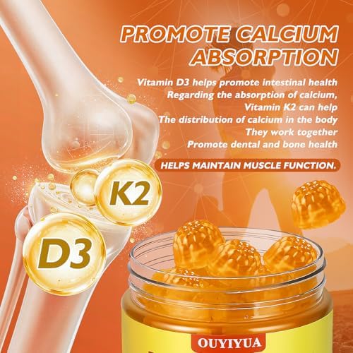 Gomitas OUYIYUA de Vitamina D3 K2, 5000UI de D3 + 100mcg de K2 (MK-7) para Adultos | Apoyo Inmunológico, Salud Dental y Función Muscular | 90 piezas - imagen 4