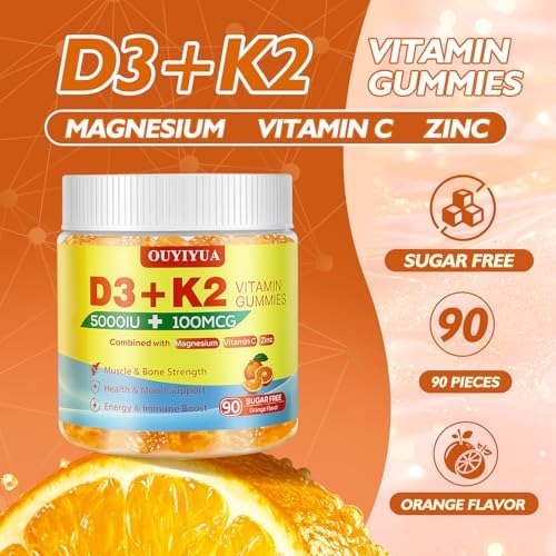 Gomitas OUYIYUA de Vitamina D3 K2, 5000UI de D3 + 100mcg de K2 (MK-7) para Adultos | Apoyo Inmunológico, Salud Dental y Función Muscular | 90 piezas - imagen 6