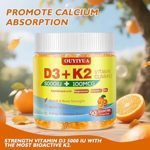 Gomitas OUYIYUA de Vitamina D3 K2, 5000UI de D3 + 100mcg de K2 (MK-7) para Adultos | Apoyo Inmunológico, Salud Dental y Función Muscular | 90 piezas - imagen 7