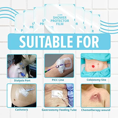 Protector de Ducha JJ CARE [Paquete de 7], Escudos Impermeables para Catéter de Diálisis 9x9, Barrera de Agua para PICC, Vendaje Colostomía, - imagen 6