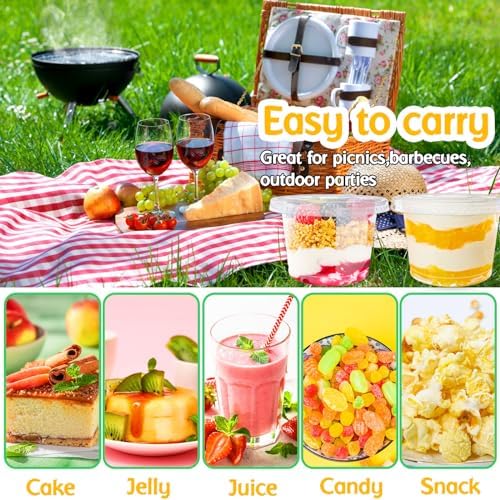 Alaeseje Paquete de 100 Vasos Plásticos de 8oz con Tapas Planas (Agujero en la Tapa), Vasos Desechables Transparentes para Postres, Frutas, Snacks, - imagen 5