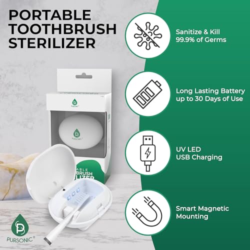 Estuche Sanitizador de Cepillos de Dientes Portátil Pursonic con Luz UV – Limpiador Recargable, Montaje Magnético, Compacto y Duradero (Batería de 30 - imagen 6