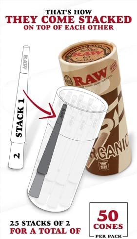 Conos RAW Orgánicos King Size | Paquete de 50 | Papel para Fumar Preenrollado con Puntas y Tubos de Empaque Incluidos - imagen 2
