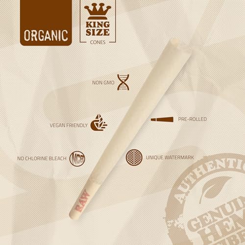 Conos RAW Orgánicos King Size | Paquete de 50 | Papel para Fumar Preenrollado con Puntas y Tubos de Empaque Incluidos - imagen 3