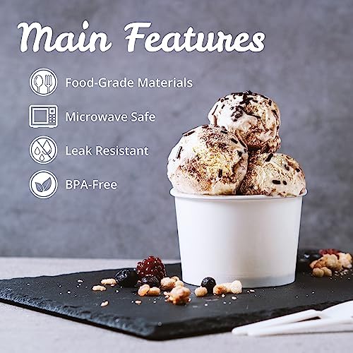 Tazas de Papel para Helado MATICAN - Paquete de 100 Tazas Desechables de 9 Oz para Postres, Sopa y Más, Color Blanco - imagen 6