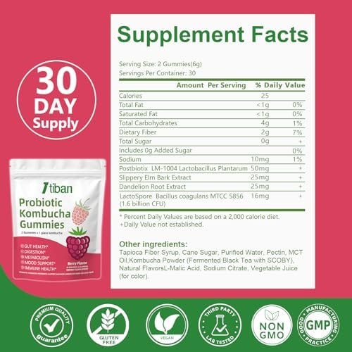 Gomitas Itiban Probioticas de Kombucha - Suplemento de Prebióticos, Probióticos, Postbióticos y Fibra para la Salud Digestiva, 60 piezas - imagen 2