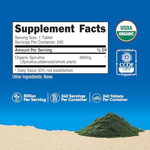 Nutricost Espirulina Orgánica 500mg, 240 Tabletas - Sin Gluten, No Transgénico - imagen 2