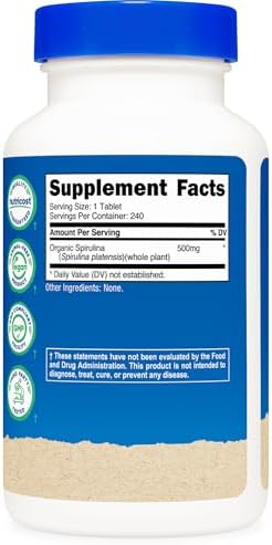 Nutricost Espirulina Orgánica 500mg, 240 Tabletas - Sin Gluten, No Transgénico - imagen 5