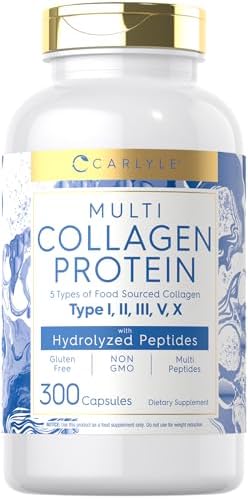 Cápsulas de Colágeno Múltiple Carlyle 2000mg | 300 Contenido | Tipos I, II, III, V, X | Suplemento de Péptidos de Colágeno, Keto, Paleo, Sin Gluten, - imagen 1