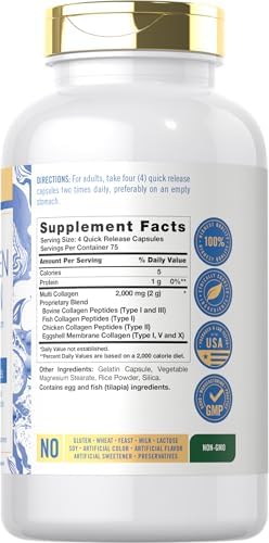 Cápsulas de Colágeno Múltiple Carlyle 2000mg | 300 Contenido | Tipos I, II, III, V, X | Suplemento de Péptidos de Colágeno, Keto, Paleo, Sin Gluten, - imagen 2