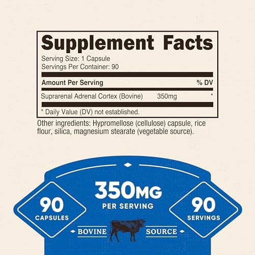 Nutricost Suplemento Glandular Adrenal (350mg) 90 Cápsulas - Corteza Adrenal Bovina, Libre de GMO y Gluten - imagen 2