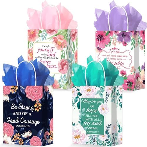 24 Piezas de Bolsas de Regalo Religiosas con Versículos Bíblicos y 24 Servilletas, Bolsas de Papel Cristianas con Asas para Cumpleaños, Bautizos y - imagen 1