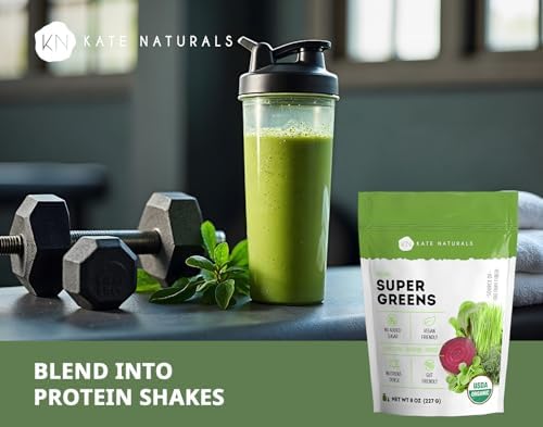 Kate Naturals Polvo Orgánico de Super Greens. Mezcla de Superalimentos Diarios con Probióticos y Fibra para Batidos y Jugos (30 Porciones, 8oz, - imagen 4