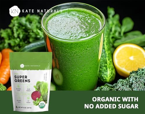 Kate Naturals Polvo Orgánico de Super Greens. Mezcla de Superalimentos Diarios con Probióticos y Fibra para Batidos y Jugos (30 Porciones, 8oz, - imagen 5