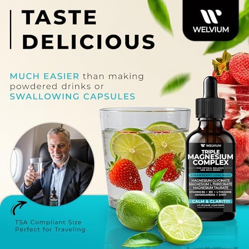 WELVIUM Complejo Triple de Magnesio en Gotas Líquidas - Suplemento de Magnesio Glicinato con L-Treonato, Taurato - Ashwagandha, L-Teanina, 5-HTP, - imagen 5