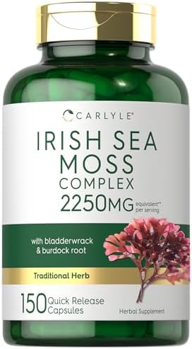 Cápsulas de Musgo Marino Irlandés Carlyle | 150 Contenido | Fórmula Compleja con Fucus y Raíz de Bardana | Sin OGM y Libre de Gluten - imagen 1