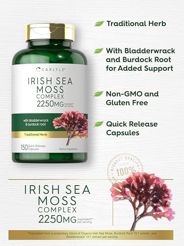Cápsulas de Musgo Marino Irlandés Carlyle | 150 Contenido | Fórmula Compleja con Fucus y Raíz de Bardana | Sin OGM y Libre de Gluten - imagen 4