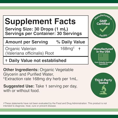 Gotas de Raíz de Valeriana para Dormir - Extracto Tinctura Orgánica de Raíz de Valeriana 168mg - 1 FL OZ, 30 Porciones (Mejor Absorción que Cápsulas, - imagen 2