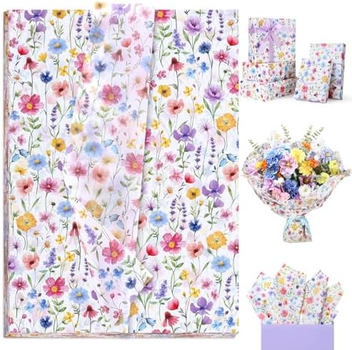 Papel de Regalo Decorativo SUMMORO de 100 Hojas con Flores Silvestres, 20 x 14 Pulgadas, Ideal para Bodas, Bautizos, Cumpleaños y Manualidades - imagen 1
