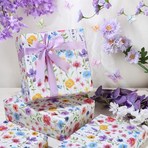 Papel de Regalo Decorativo SUMMORO de 100 Hojas con Flores Silvestres, 20 x 14 Pulgadas, Ideal para Bodas, Bautizos, Cumpleaños y Manualidades - imagen 3