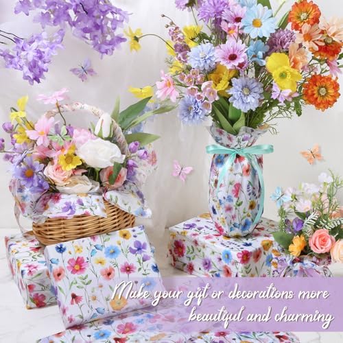 Papel de Regalo Decorativo SUMMORO de 100 Hojas con Flores Silvestres, 20 x 14 Pulgadas, Ideal para Bodas, Bautizos, Cumpleaños y Manualidades - imagen 4