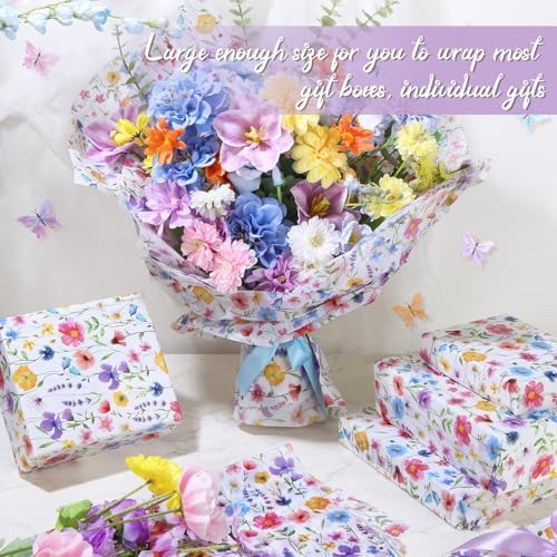 Papel de Regalo Decorativo SUMMORO de 100 Hojas con Flores Silvestres, 20 x 14 Pulgadas, Ideal para Bodas, Bautizos, Cumpleaños y Manualidades - imagen 5