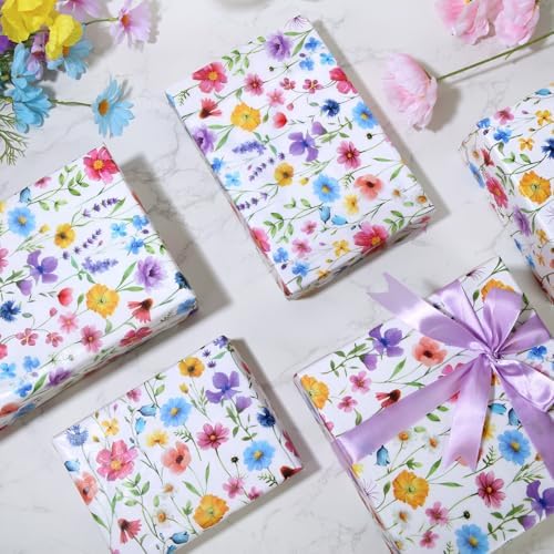Papel de Regalo Decorativo SUMMORO de 100 Hojas con Flores Silvestres, 20 x 14 Pulgadas, Ideal para Bodas, Bautizos, Cumpleaños y Manualidades - imagen 6
