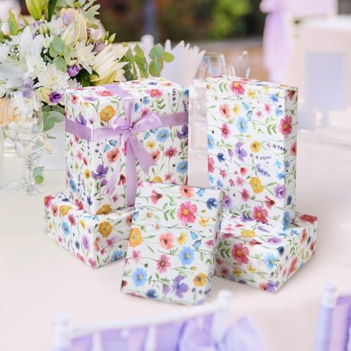 Papel de Regalo Decorativo SUMMORO de 100 Hojas con Flores Silvestres, 20 x 14 Pulgadas, Ideal para Bodas, Bautizos, Cumpleaños y Manualidades - imagen 7