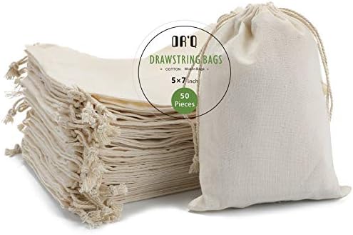 Bolsas de Algodón con Cuerda DRQ - Pouches Ecológicos de Muselina para Regalos y Fiestas (5 x 7 pulgadas) - 50 Piezas de Tela de Algodón Sin Blanquear - imagen 1