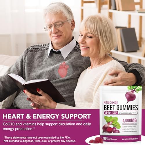 Gomitas de Betabel, 90 Gomitas, Suplemento de Extracto de Betabel 20:1 con COQ10, Vitamina C, B12, Extracto de Semilla de Uva y Pimienta Negra, - imagen 8