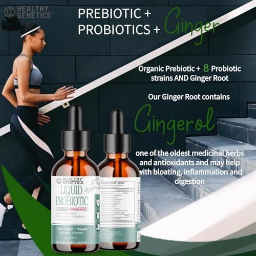 Probioticos Líquidos Healthy Genetics para Mujeres, Hombres y Niños | Prebiótico + Jengibre + Probióticos para la Salud Digestiva | 30 Porciones, Sin - imagen 2
