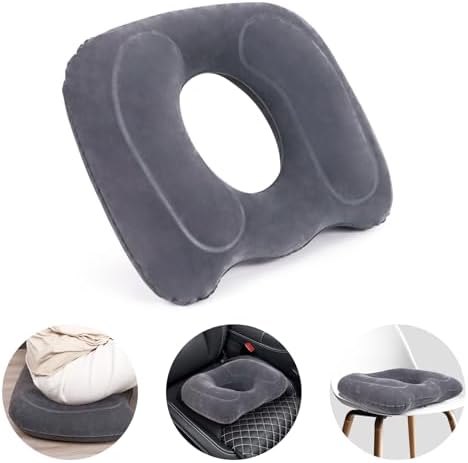 Cojín Inflable AirSwim para Hemorroides, Almohada Donut para Dolor de Coccix, Cojín Ajustable para Sillas, Postparto, 17.7'' x 15.4'' x 4.3'' (Gris) - imagen 1