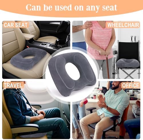 Cojín Inflable AirSwim para Hemorroides, Almohada Donut para Dolor de Coccix, Cojín Ajustable para Sillas, Postparto, 17.7'' x 15.4'' x 4.3'' (Gris) - imagen 4
