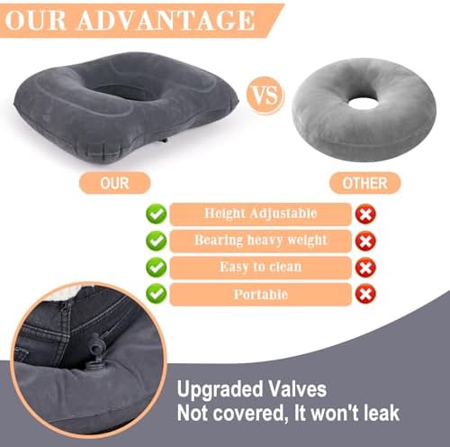 Cojín Inflable AirSwim para Hemorroides, Almohada Donut para Dolor de Coccix, Cojín Ajustable para Sillas, Postparto, 17.7'' x 15.4'' x 4.3'' (Gris) - imagen 7