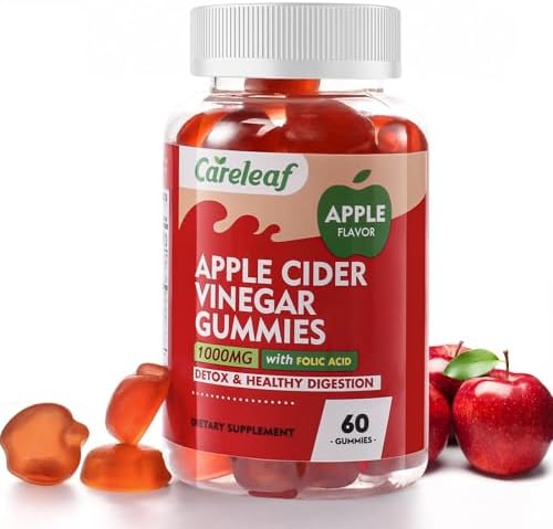 Gomitas de Vinagre de Sidra de Manzana Careleaf, 1000mg AVC y Vitaminas B6 y B12, 60 piezas para Metabolismo, Digestión, Detox y Salud Inmunológica - imagen 1