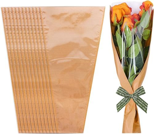 50 Pzs de Bolsas de Papel Kraft para Envolver Flores con Listón, Fundas Transparentes para Ramo, 9.8x3.9x17.9 Pulgadas, Ideal para Bodas y Regalos - imagen 1
