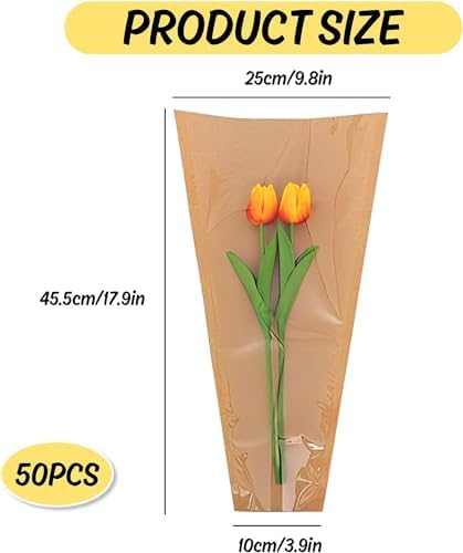 50 Pzs de Bolsas de Papel Kraft para Envolver Flores con Listón, Fundas Transparentes para Ramo, 9.8x3.9x17.9 Pulgadas, Ideal para Bodas y Regalos - imagen 2