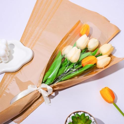 50 Pzs de Bolsas de Papel Kraft para Envolver Flores con Listón, Fundas Transparentes para Ramo, 9.8x3.9x17.9 Pulgadas, Ideal para Bodas y Regalos - imagen 4