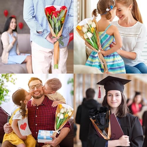 50 Pzs de Bolsas de Papel Kraft para Envolver Flores con Listón, Fundas Transparentes para Ramo, 9.8x3.9x17.9 Pulgadas, Ideal para Bodas y Regalos - imagen 7