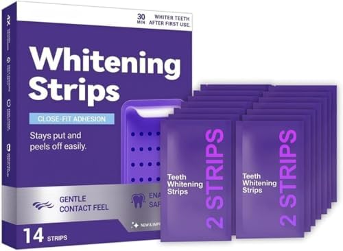 Tiras Blanqueadoras de Dientes Moradas, Suaves para Reducir Manchas y Brillo Natural, Portátiles para Uso en Casa o en Movimiento, 14 Tiras - imagen 1