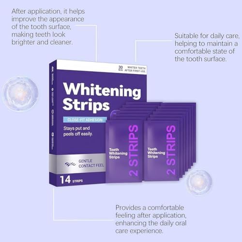 Tiras Blanqueadoras de Dientes Moradas, Suaves para Reducir Manchas y Brillo Natural, Portátiles para Uso en Casa o en Movimiento, 14 Tiras - imagen 4