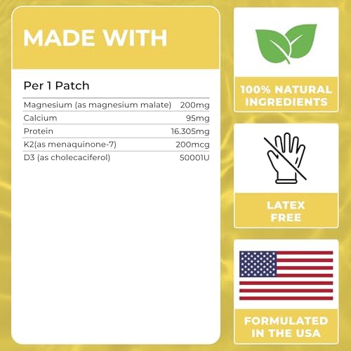 Parche de Magnesio (Paquete de 60) - 100% Natural para Hombres y Mujeres - Con Calcio - Soporte Muscular y Óseo, Calmante - Fórmula Mejorada - imagen 5