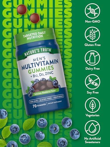 Gomitas Multivitamínicas para Hombres Nature's Truth | 70 Piezas | Sabor Arándano | Con B12, D3 y Zinc | Suplemento Vegetariano, No GMO y Sin Gluten - imagen 3