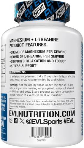 Suplemento de Magnesio L-Teanina - Evlution Nutrition Mind & Body, Magnesio Calmante con L-Teanina para Enfoque y Relajación - Vegano, No GMO y Libre - imagen 3