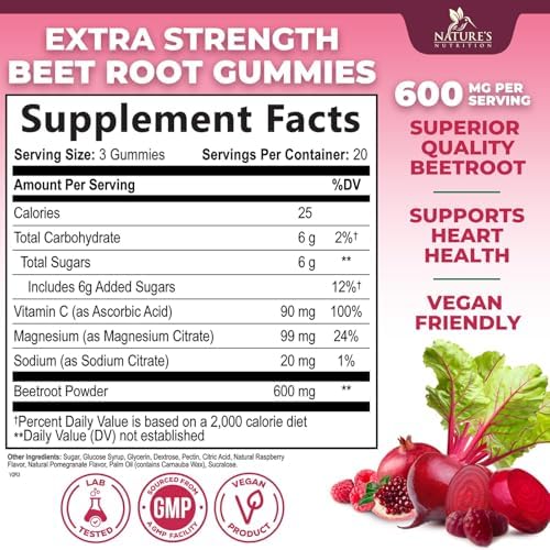 Gomitas de Remolacha - Suplemento Superfood con Extracto de Remolacha, Vitamina C y Magnesio - Apoya Energía, Salud Cardiaca y Producción de Óxido - imagen 2
