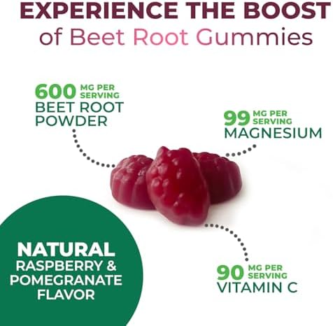 Gomitas de Remolacha - Suplemento Superfood con Extracto de Remolacha, Vitamina C y Magnesio - Apoya Energía, Salud Cardiaca y Producción de Óxido - imagen 3