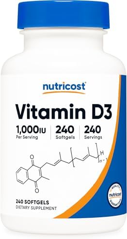 Nutricost Vitamina D3 1000 IU en Softgels, 240 Softgels - Sin OGM y Libre de Gluten - imagen 1